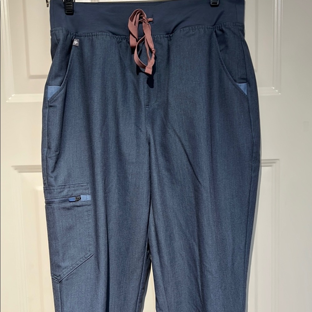 Figs Blue Cargo Pants with Elastic Waistband and Drawstring. In good condition